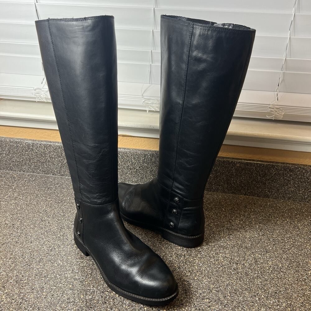 Franco Sarto Knee High Womens Sz 7.5 M Comfort Casual Boots Black Leather Zip Up